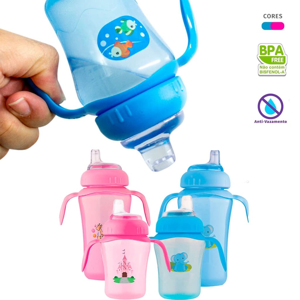 Copo Infantil Bico Silicone anti-vazamento transição 240 ou 330ml