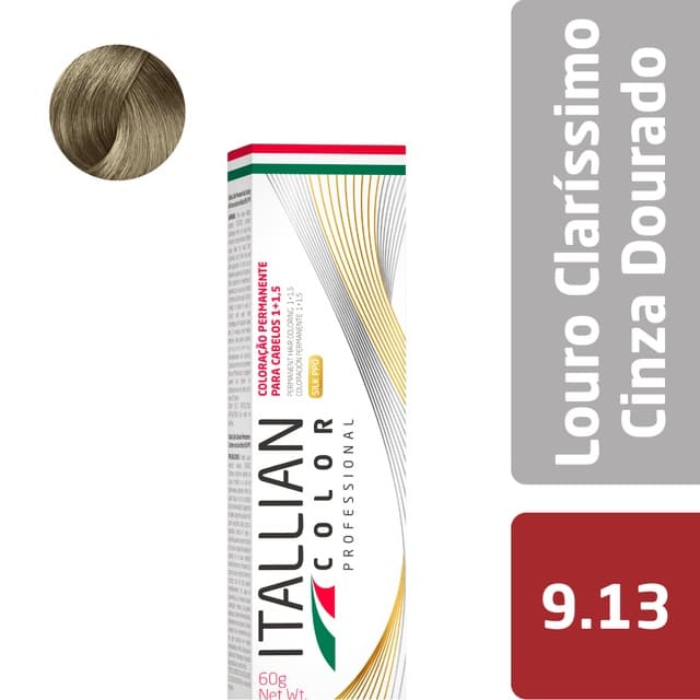 Coloração Itallian Color 60g Louro Claríssimo Cinza Dourado 9.13