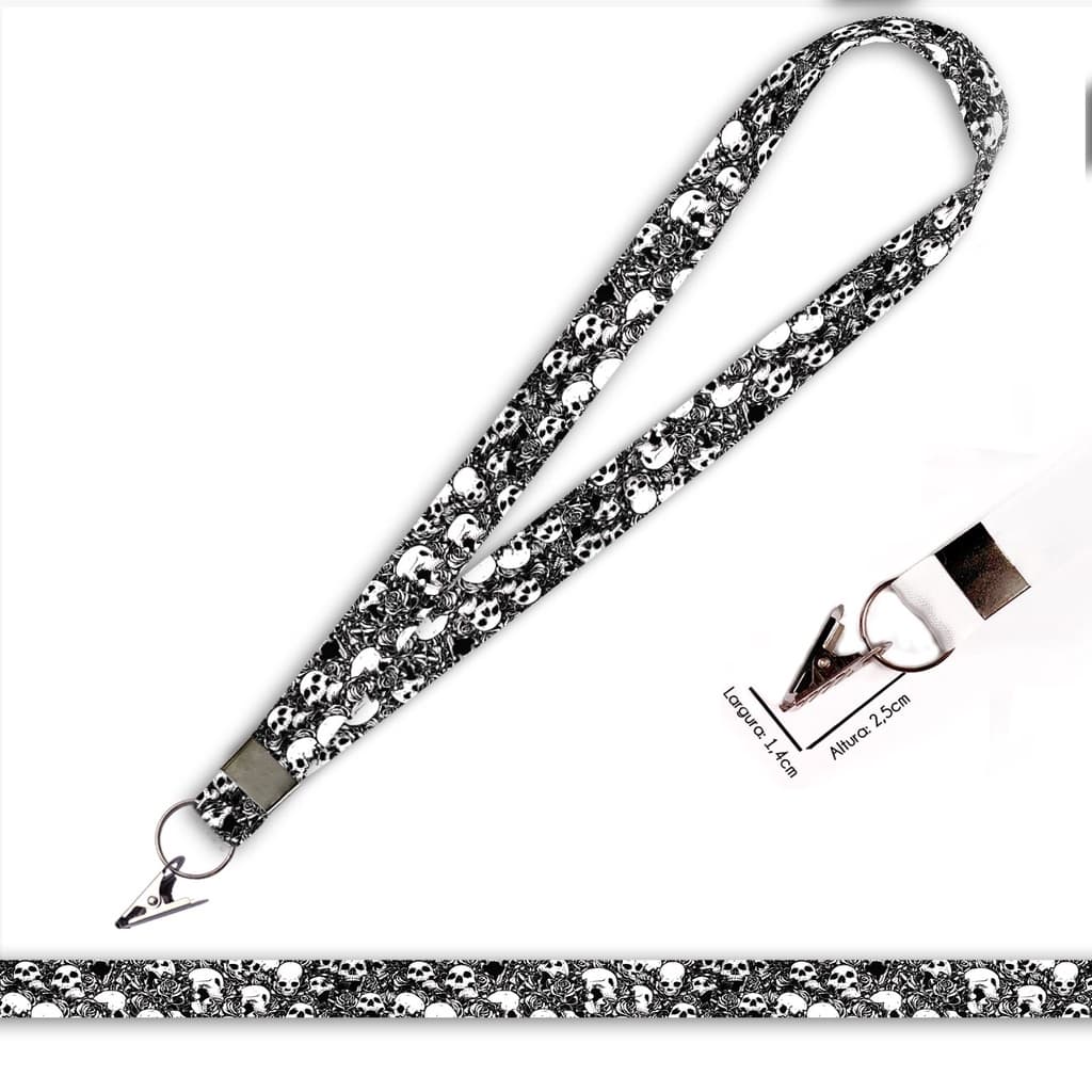Cordão personalizado Caveiras para crachá ou chaveiro com Jacaré com Argola