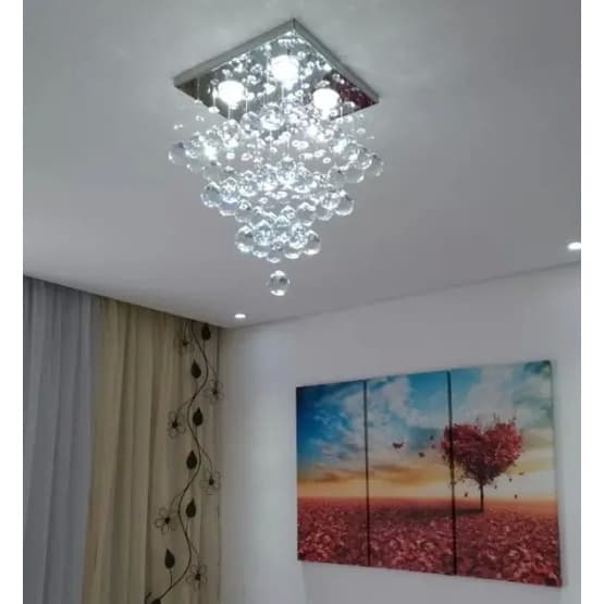 LUSTRE DE CRISTAL PARA SALA , QUARTO COM 40 CM DE ALTURA , BASE DE INOX ESPELHADO 30X30 CM