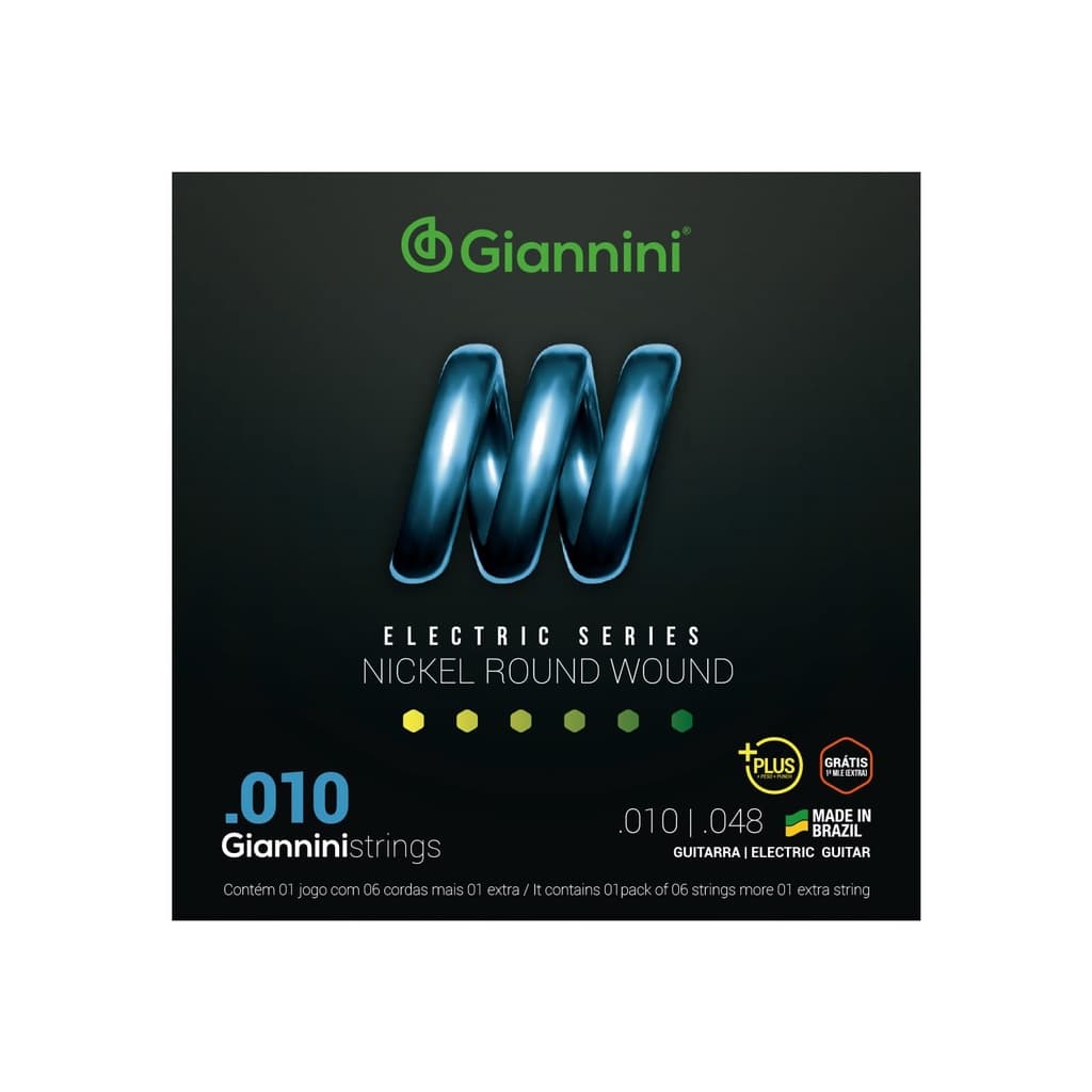 Cordas de Guitarra 010 0.10 Níquel Niquel Giannini Eletric Serie Linha Pro Encordoamento Completo