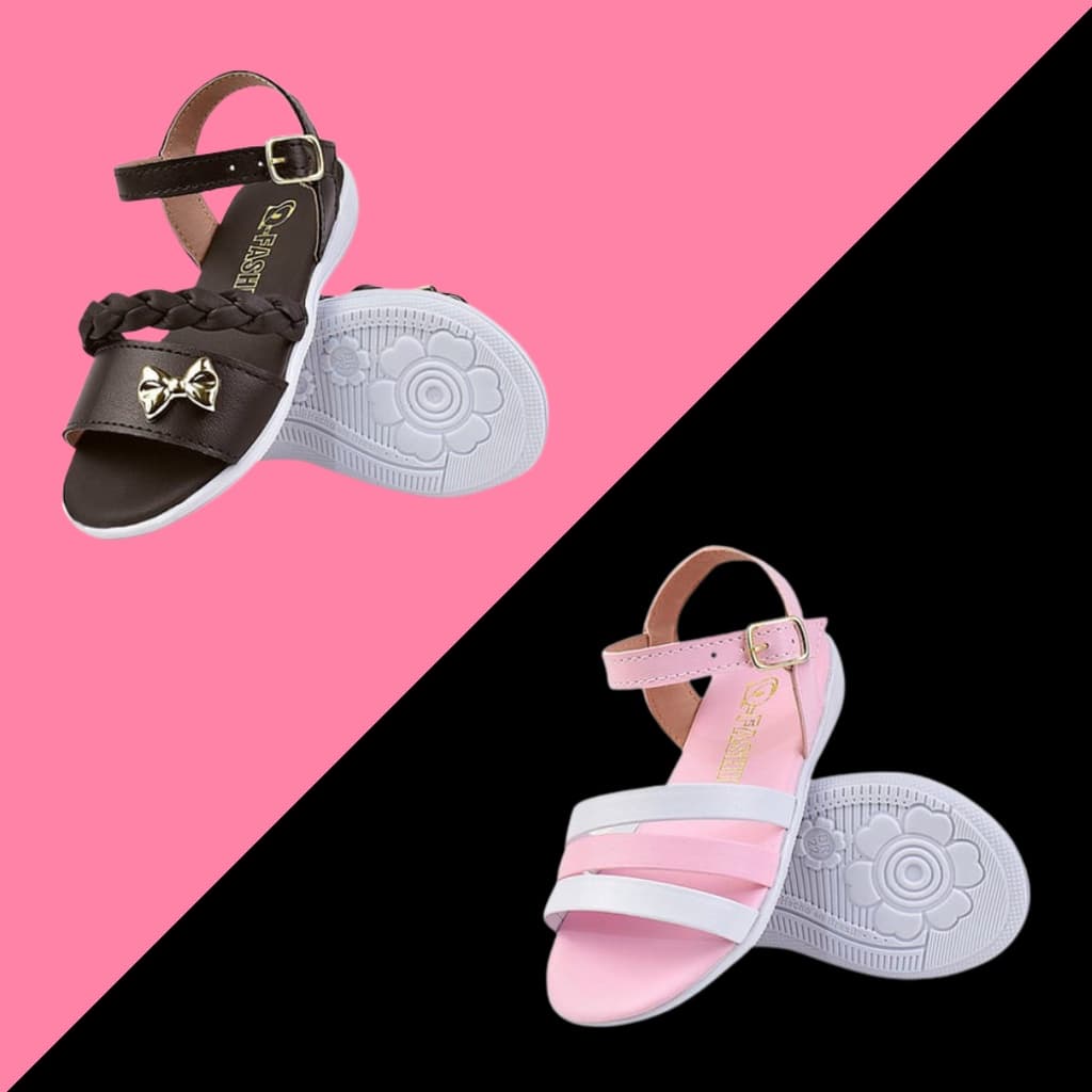 Kit de dois pares de sandália: Um Preto com Lacinho e Um Rosa de 3 Tiras