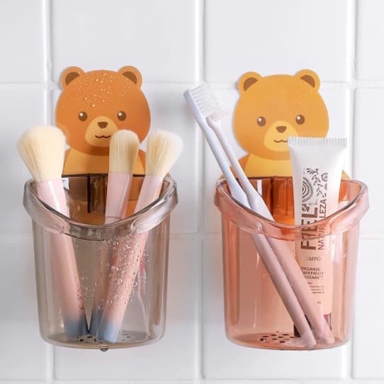 Porta Escova Tamanho Grande Dental De Parede Com Adesivo De Acrilico Bichinho URSO Autoadesivo Organizador