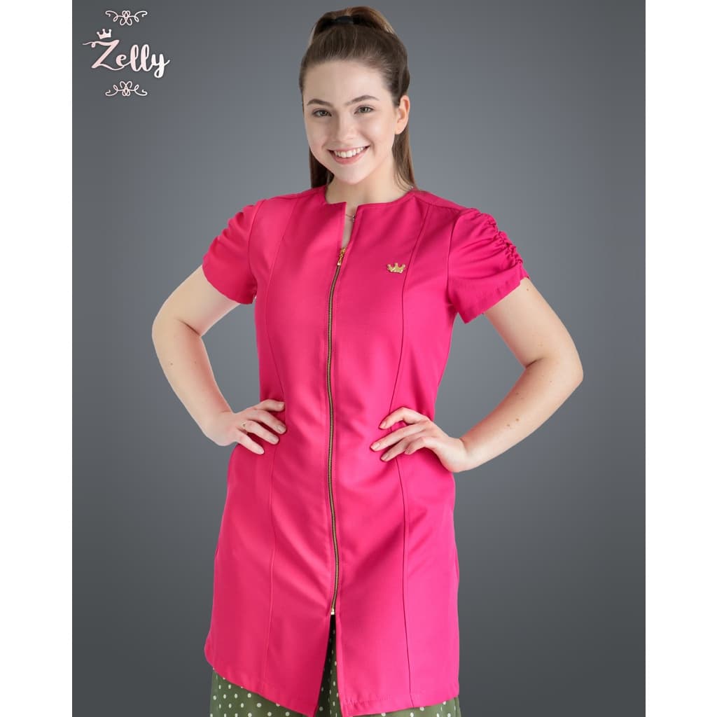 Jaleco Feminino Manga Bufante, acinturado e produzido em tecido Gabardine, modelo Amelia