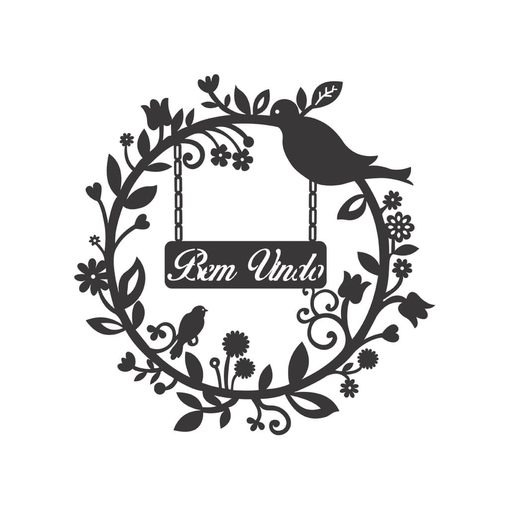 Quadro Decorativo Guirlanda Bem-Vindo C/ Dupla Face 3M em MDF Vazado de 3mm Preto