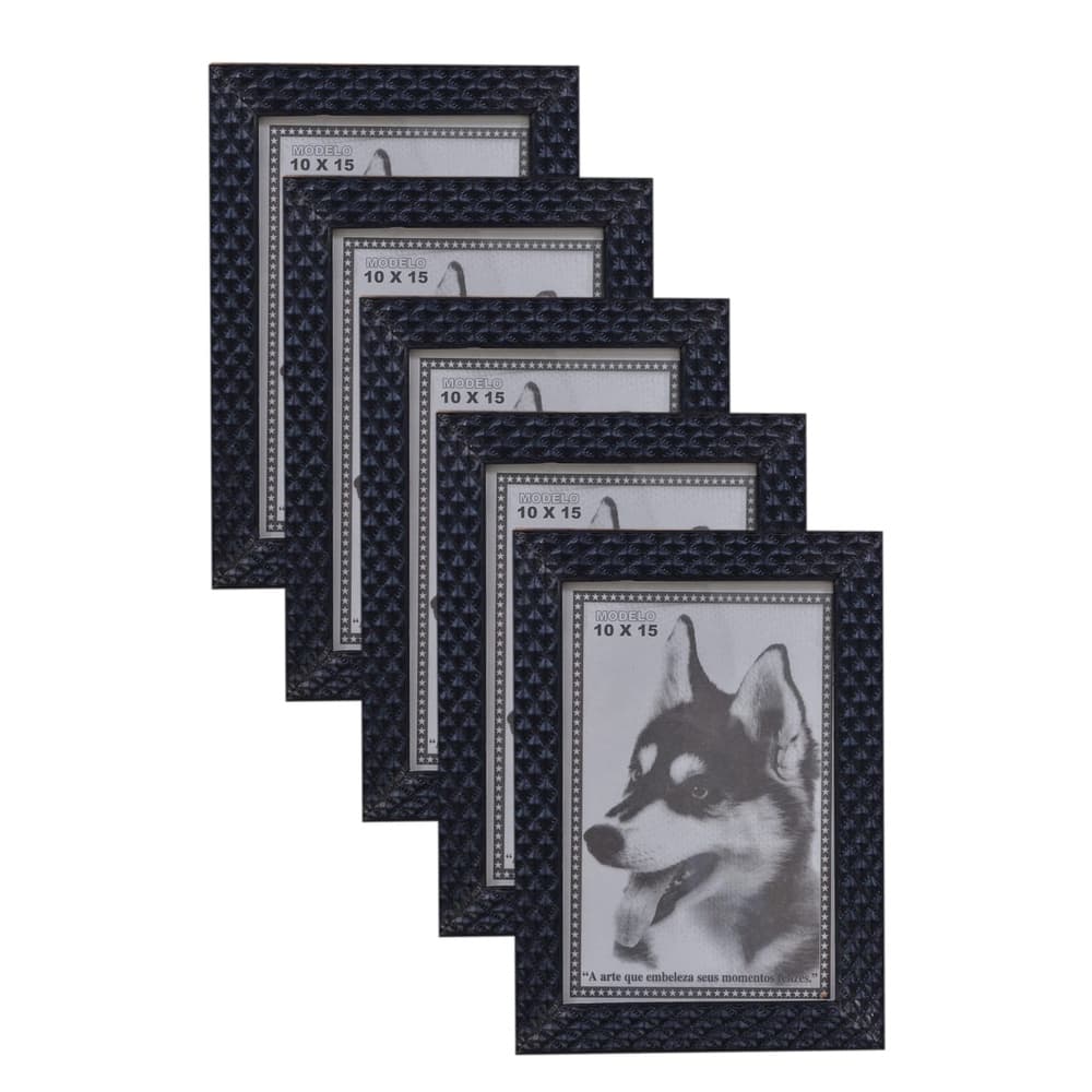 KIT 5 PORTA RETRATO 10X15 PRETO PVC ALTO RELEVO