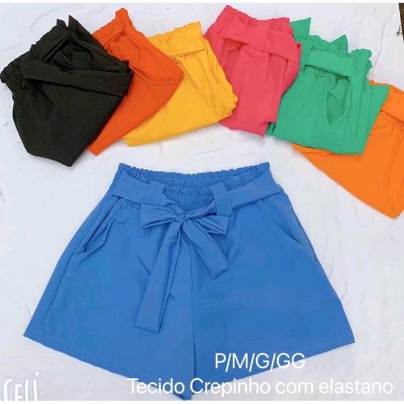1 Short Feminino com Bolso em Crepe Estampado ou Liso P M G GG