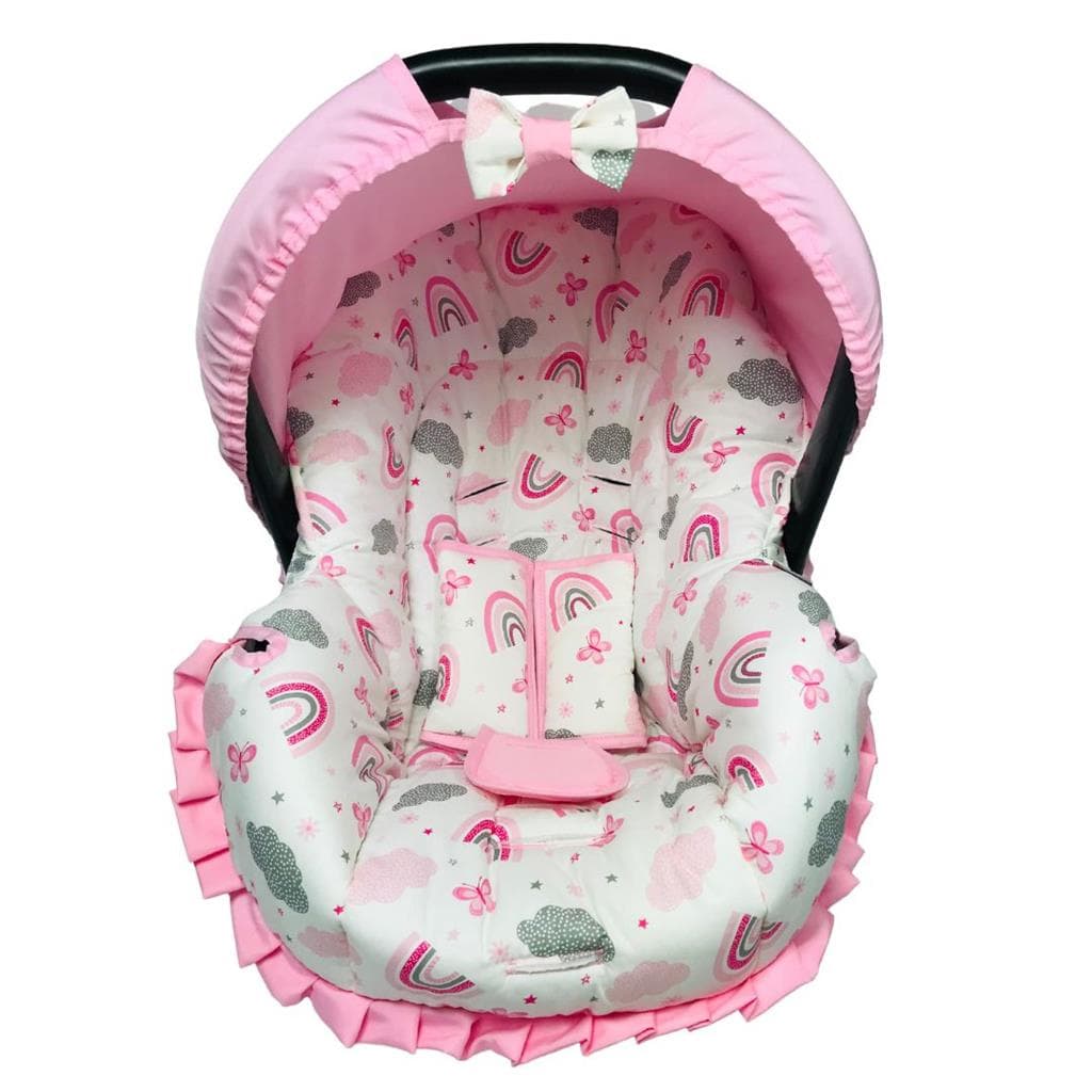 KIT CAPA PARA BEBE CONFORTO 4 PEÇAS ACOLCHOADA FOFINHA FORRO PROTETOR - ARCO-IRIS - ALAN PIERRE BABY