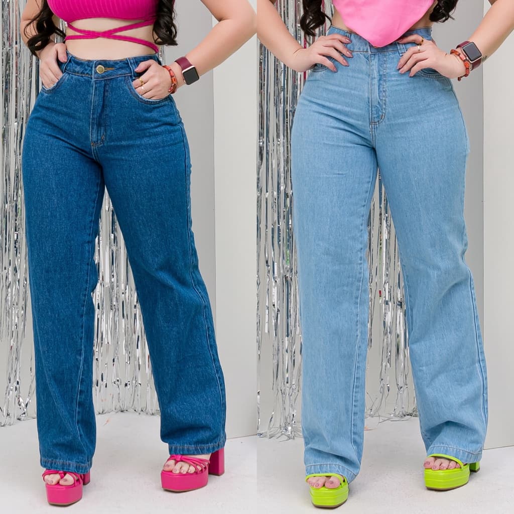 Calça Jeans Feminina Wide Leg Pantalona E Pantacourt Gringa Destroyed