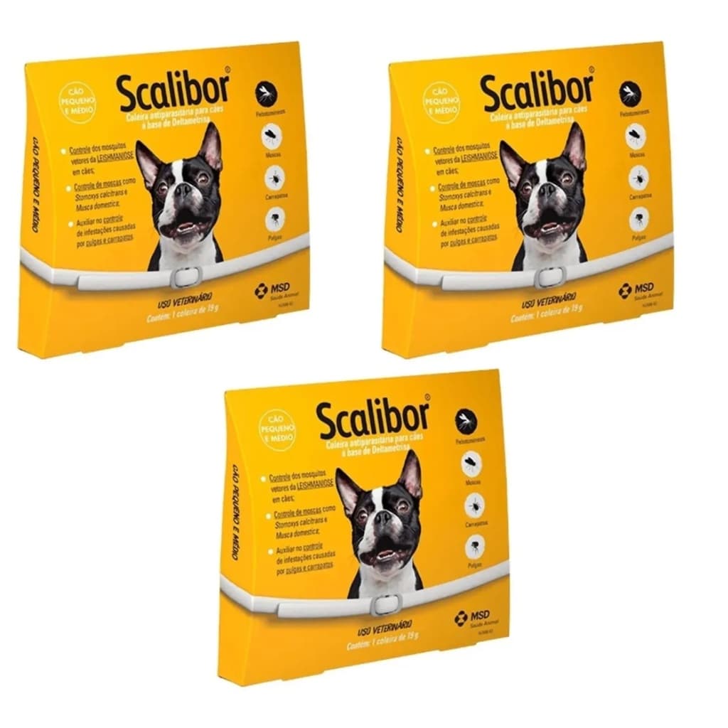 Kit 3 Coleiras Scalibor P 48cm Leishmaniose Antipulgas