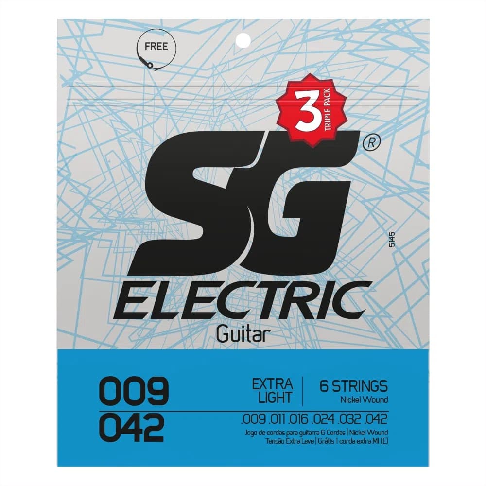 Pack Com 3 Encordoamentos Cordas Para Guitarra Sg 009