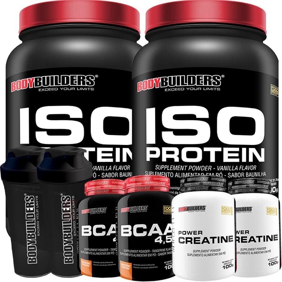 Kit 2x Iso Whey Protein 900g + 2x BCAA 4.5 + 2x Power Creatina + 2x Coqueteleira - Bodybuilders