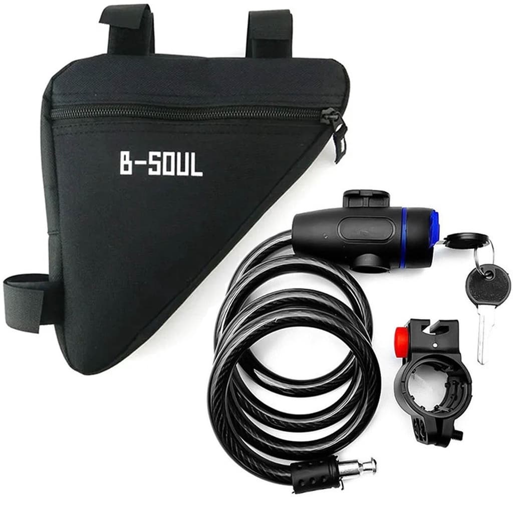 Trava Cabo De Aço Cadeado Segurança Bike Moto + Bolsa Triangular Bag Para Bike Bicicleta Para Quadro Triangular
