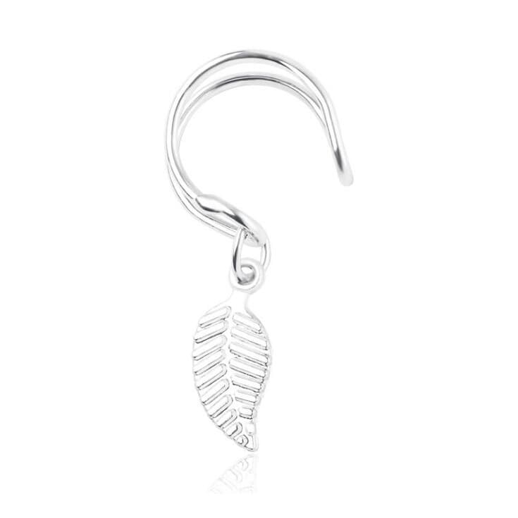 Brinco Argola Prateado Pena Detalhes P6953
