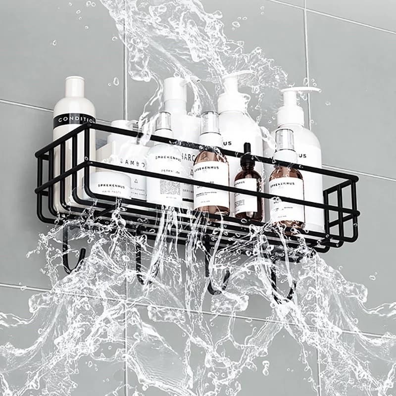 Porta Shampoo Adesivo Com 4 Ganchos Em Baixo Prateleira Do Chuveiro Suporte Para Shampoo de Uso No Banheiro de banho Na Parede De Aço Metal Cozinha Sabao organizador armazenamento pendurado