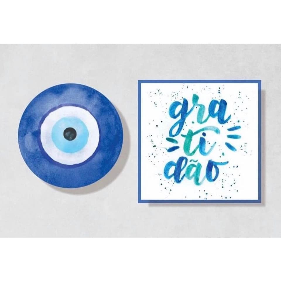 kit 2 Placas decorativas parede olho grego e gratidão