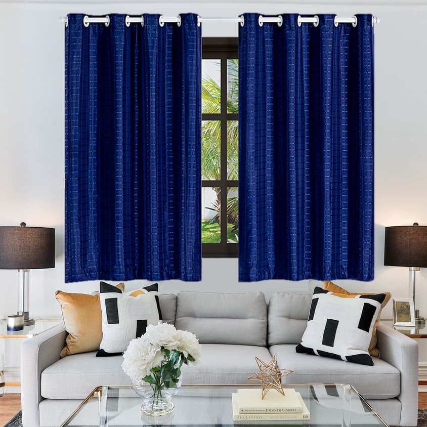 Cortinas para Sala Blackout de Cozinha 2,00 x 1,40 Quarto blecaute PVC com Tecido Voil Xadrez