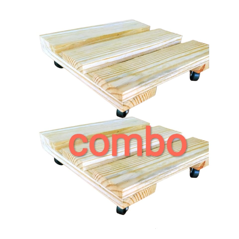 COMBO COM 2 SUPORTES DE MADEIRA COM RODINHAS  GIRATÓRIA 360° - SUPORTA 70KG -