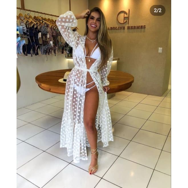 saida de praia tule poa manga longa moda praia