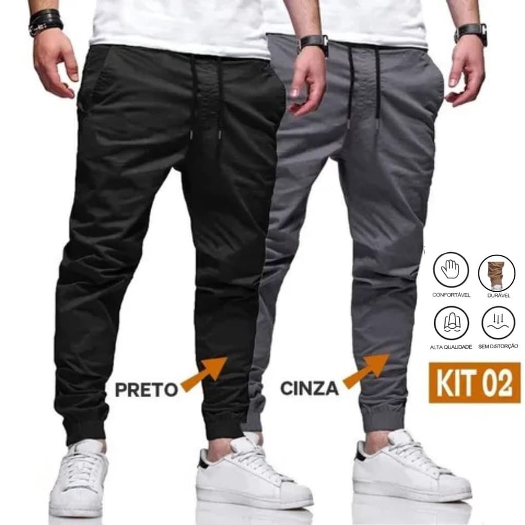 Kit 2 Calça Masculinas Jogger Sarja Elastano Camuflada Com Punho elástico Premium envio Rápido