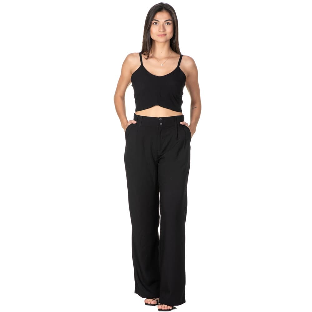 Conjunto Feminino Calça  e Cropped de Viscolinho Verão Liso