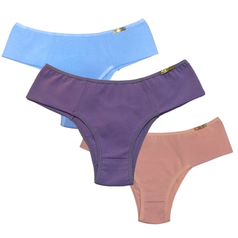 Kit 3 Calcinhas Algodão Tanga Conforto Lateral Dupla Cós Cintura Alta Feminina Adulto