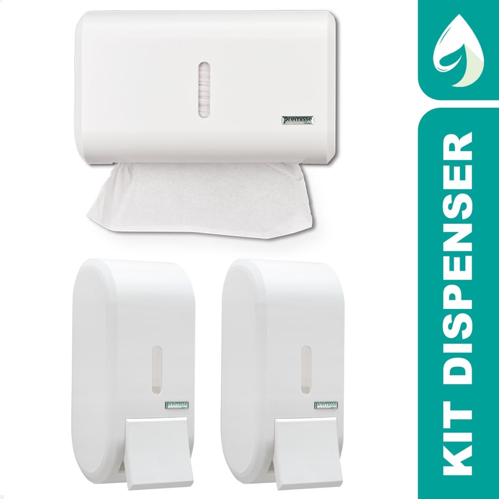 Kit Porta Papel Toalha Interfolha + 2 Saboneteiras Dispenser Alcool Gel Compacto Branco Urban Premisse