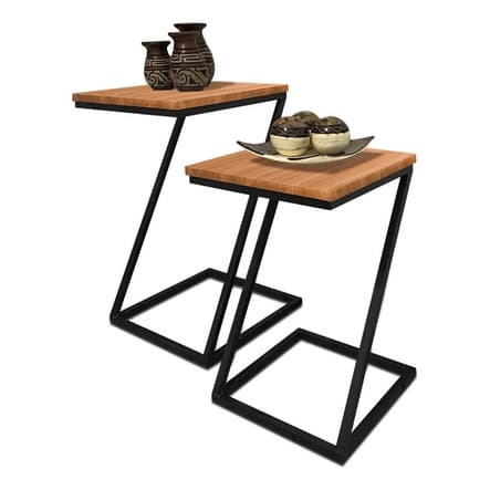 Kit 2 Mesas Canto Lateral Decoração Sala Estilo Industrial