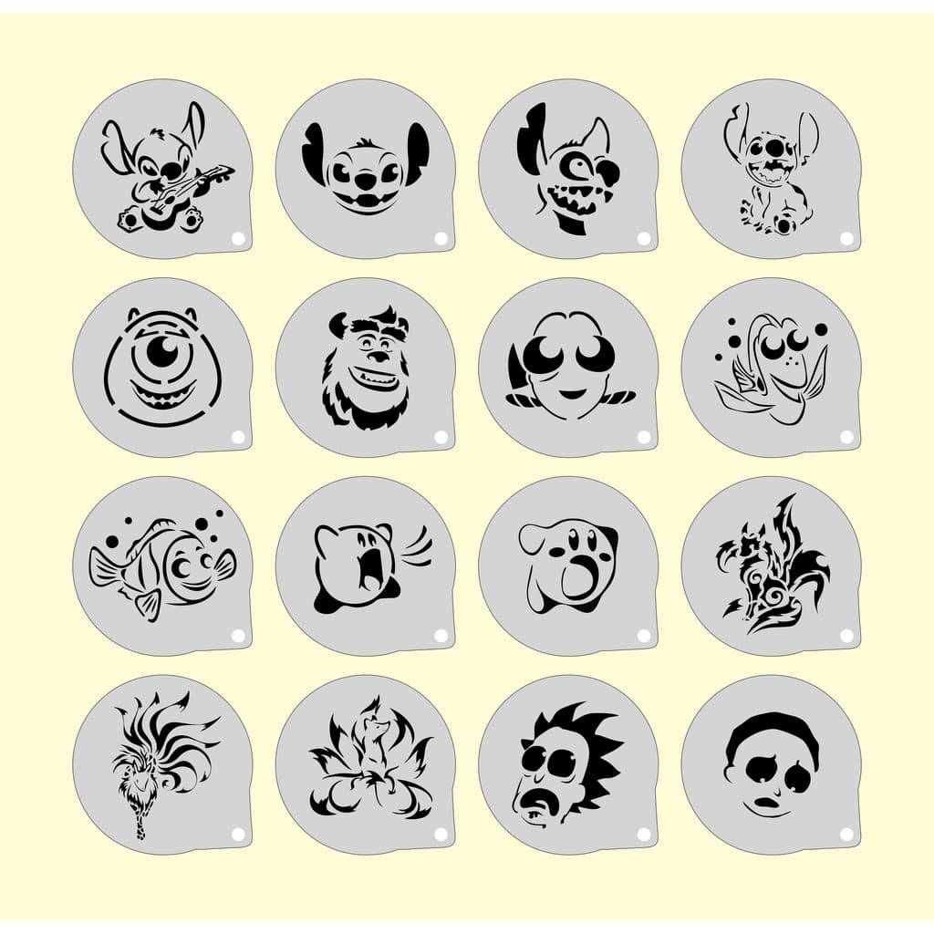 Stencil Personagens (14) Infantis Kit 16 Moldes 7x7cm