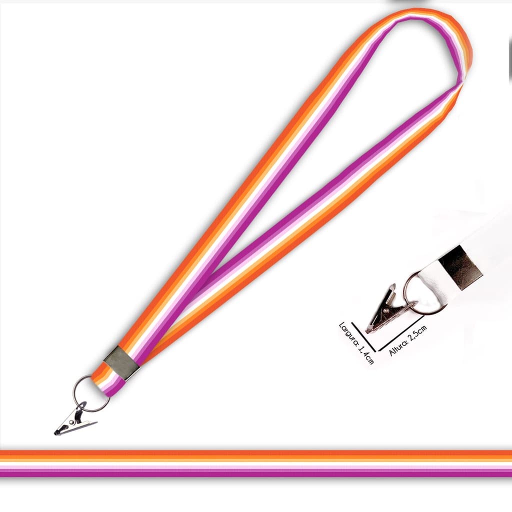 Cordão personalizado Bandeira Lésbica para crachá ou chaveiro com Jacaré com Argola