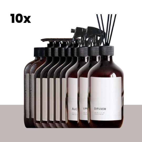 Kit Casa Nova Minimal  - 10 peças Frasco Dispenser Âmbar Banheiro Sanchz Design