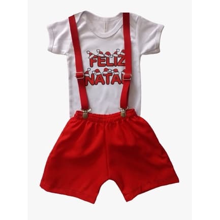 Conjunto Roupa De Natal Bebê C/ Suspensório Masculino Menino