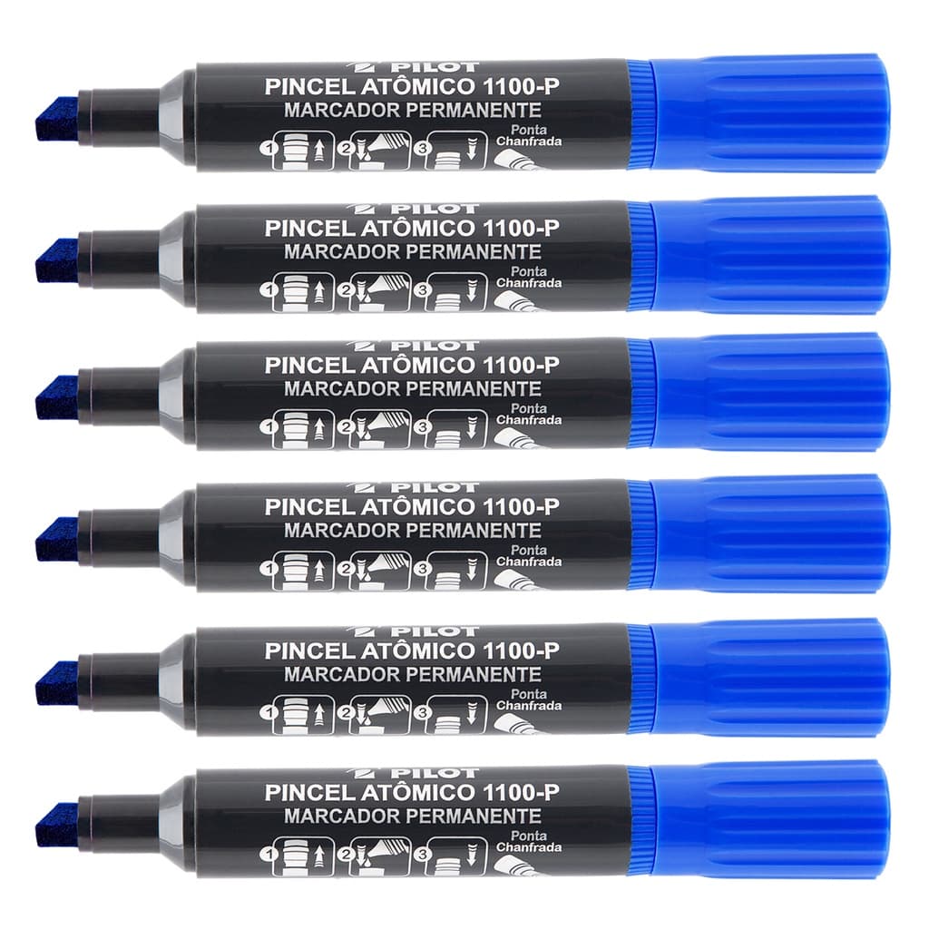 Kit 06 Pincel Atômico PILOT Marcador Permanente 1100-P Chanfrado