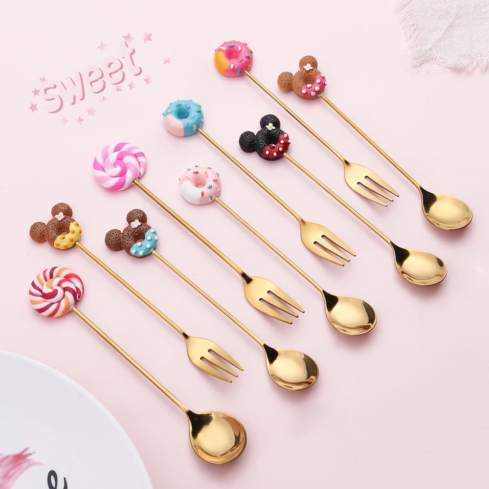 1PCS Donuts De Aço Inoxidável Colher De Doce Garfos De Cozinha Utensílios De Mesa