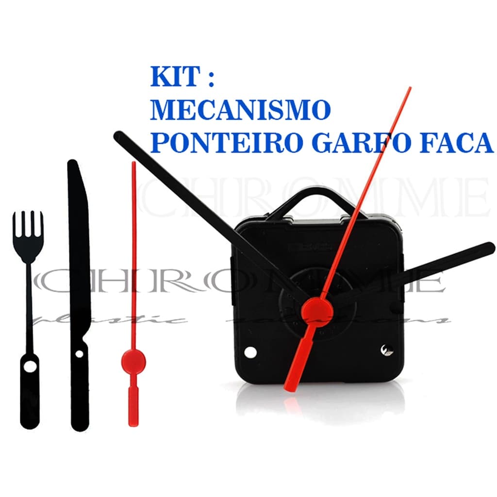 Kit 3 Maquinas De Relógio De Parede + Ponteiros Garfo Faca