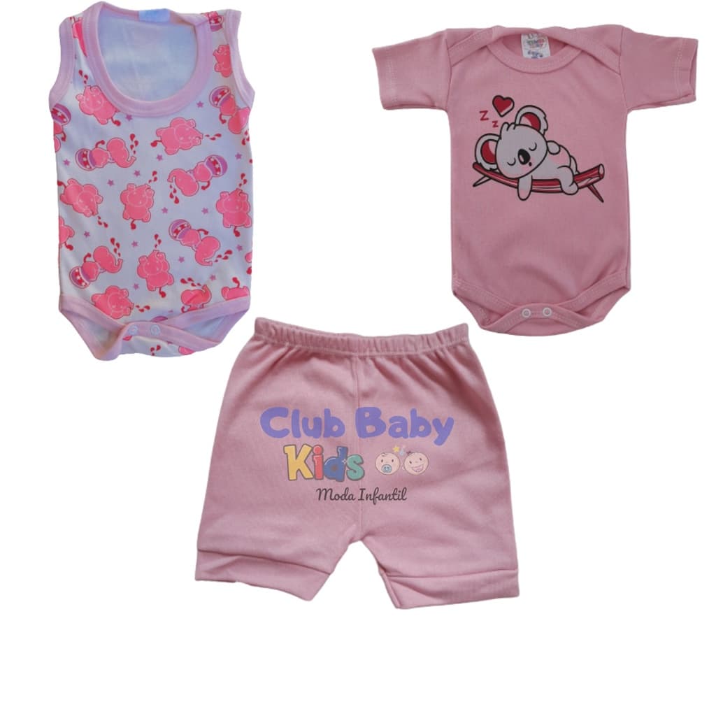 Kit 03 Pçs Bebê Body Regata+ Body Manga curta+ Short Promoção