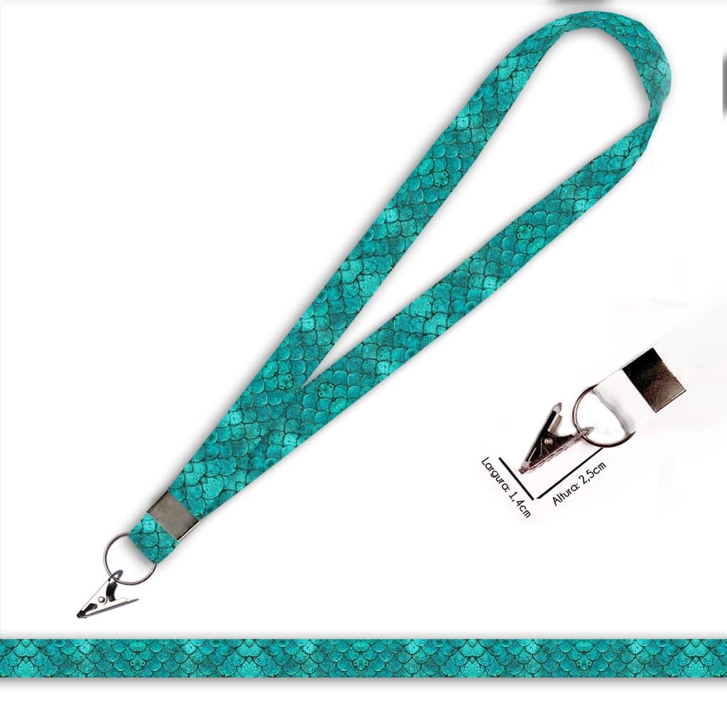 Cordão personalizado Escamas de Sereia para crachá ou chaveiro com Jacaré com Argola