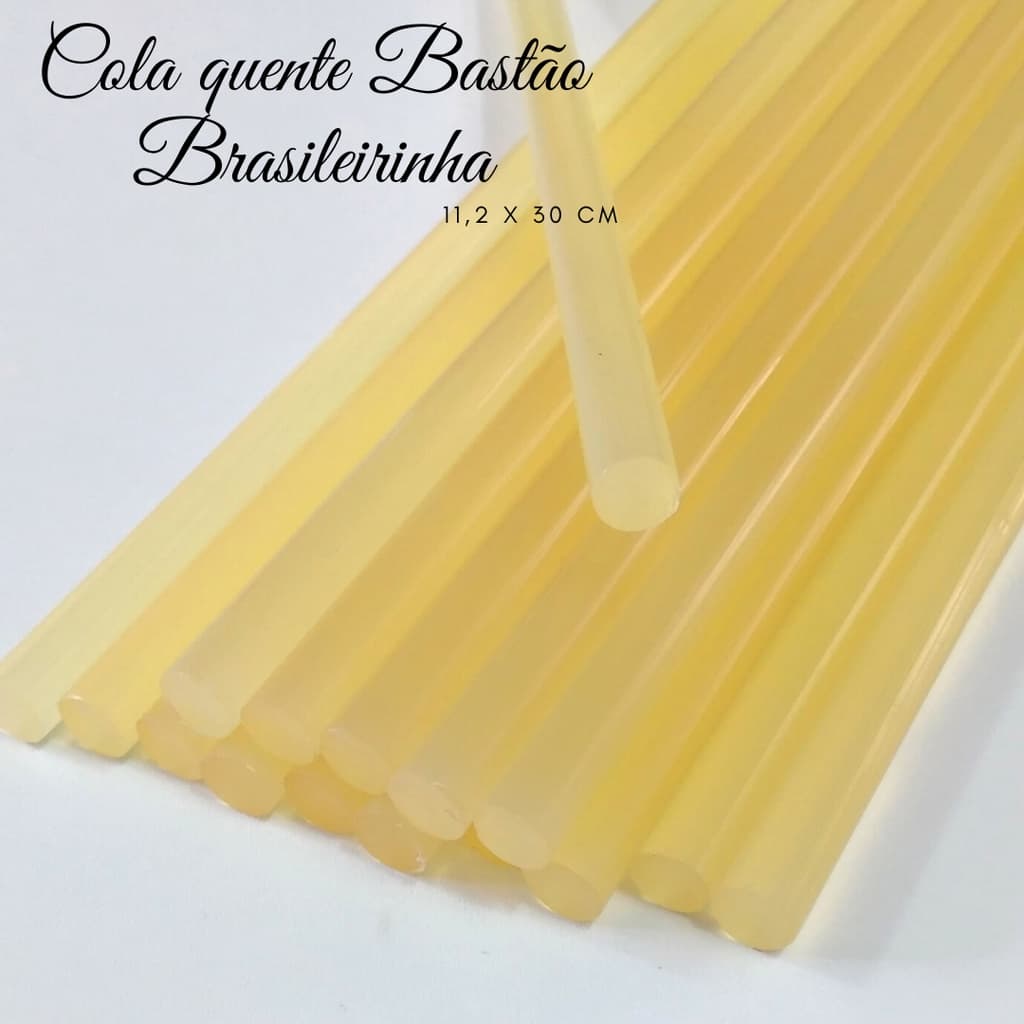 Refil Bastão de Cola Quente Grossa Amarela Brasileirinha 30cm (5 Unidades) para Artesanato em Geral