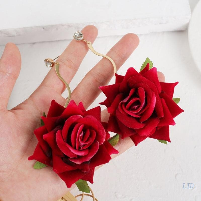 Crescent2 Romântico Delicado Vermelha Forma Brincos Floral Para Menina