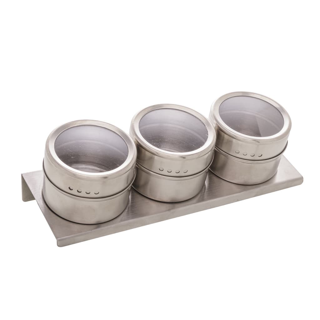 Conjunto 3 Porta Temperos de Aço Inox com Suporte Imantado