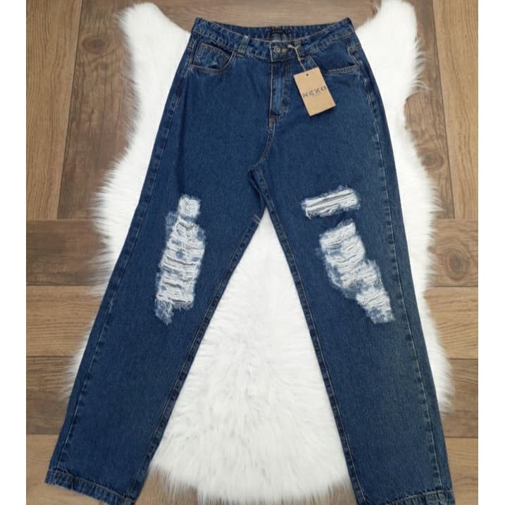 Calça Mom Jeans Destroyed Sem Lycra