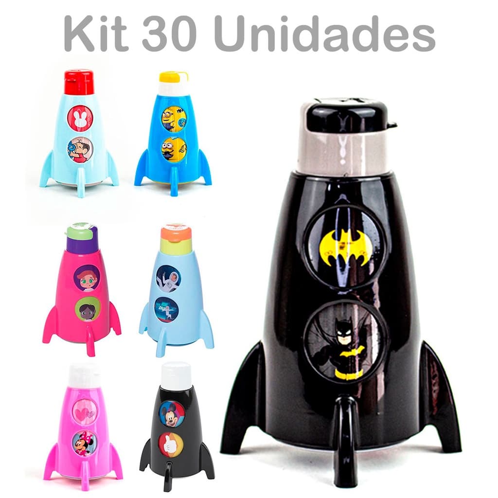 kit 30 Garrafinha Foguete Infantil 320ml Garrafa para Criança Menino Menina