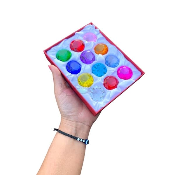 Caixa 12 Mini Diamantes 3,5cm Peso de Papel Decoração Presente Cristal