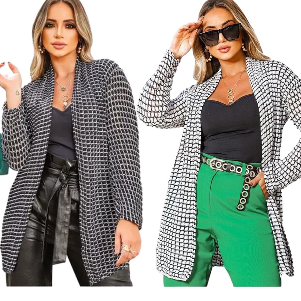 Cardigan Feminino Com 2 unidades Casaquinho Kimono Tricot