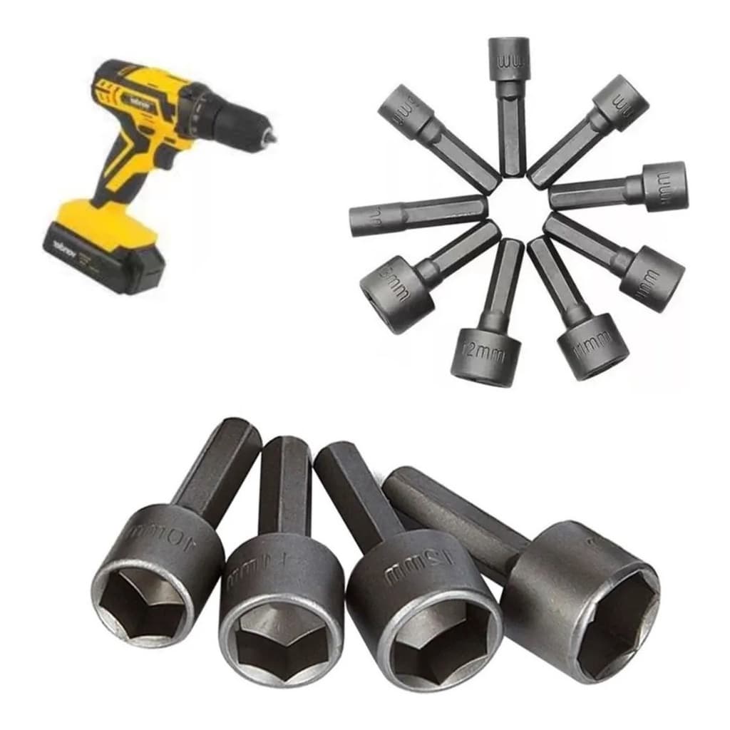Kit 9 Ponteiras Tipo Canhão Soquete Bits Parafusadeira 5mm A 13mm