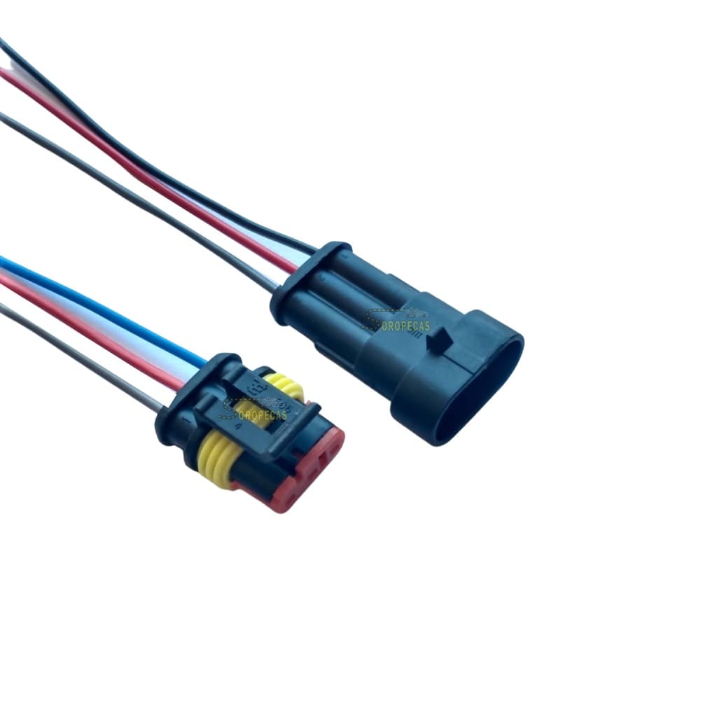 01 Conector Chicote Plug 3 Vias Macho E Fêmea Universal Montado