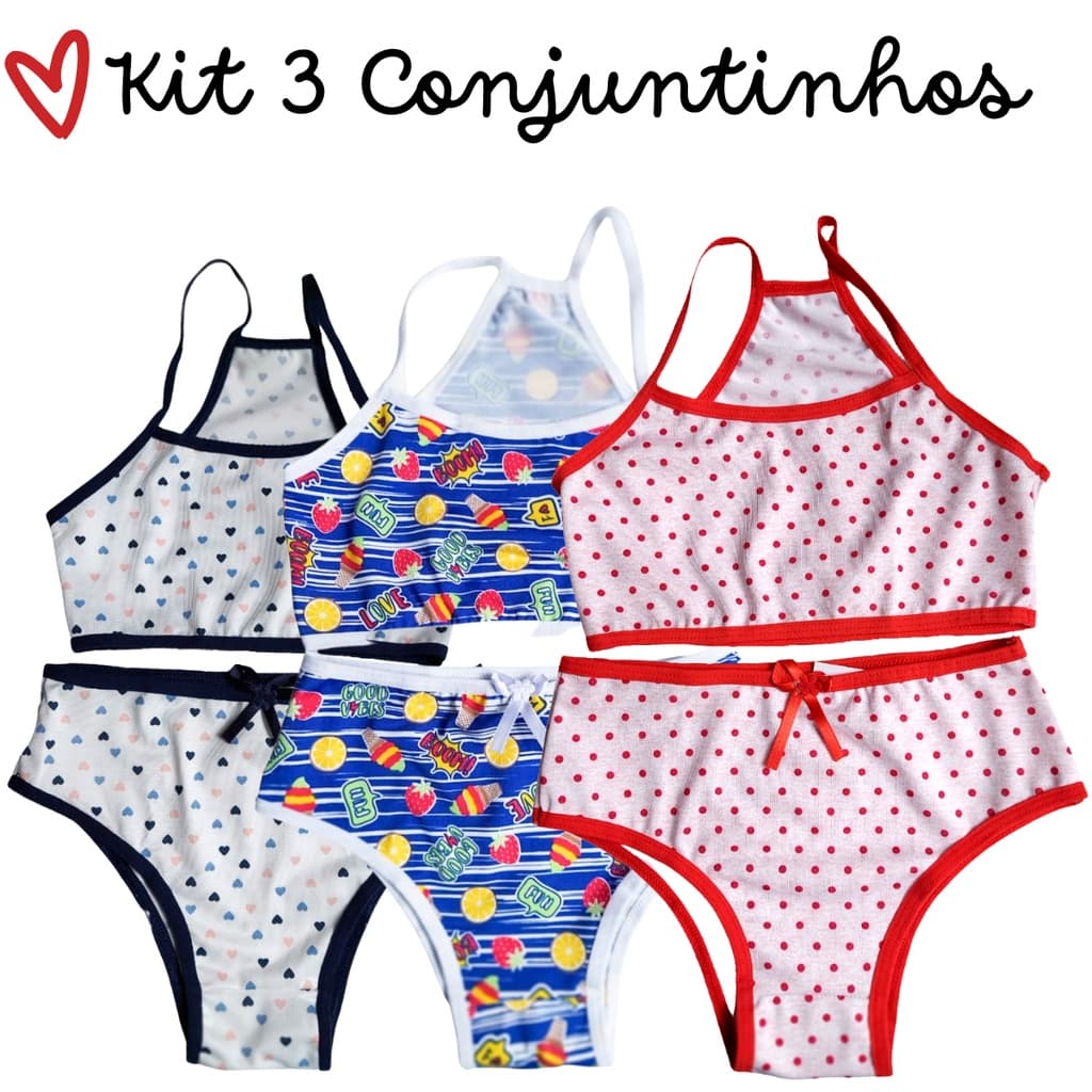 Kit 3 Conjuntos Menina Moça Infantil Estampado Com Espuma