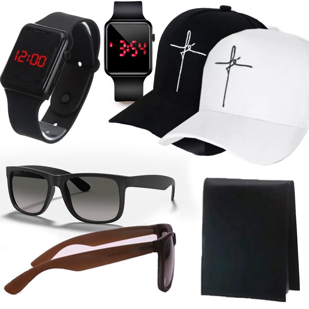 Kit Presente Masculino Boné grife + Carteira de Couro+ Óculos + Relógio Digital Menor preço
