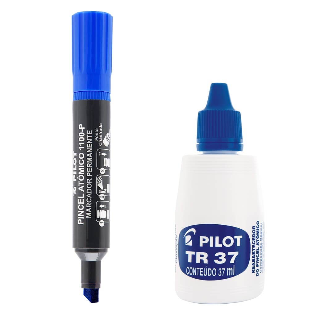 Kit Marcador Pincel Atômico PILOT 1100-P Chanfrado com Carga 37ml TR37