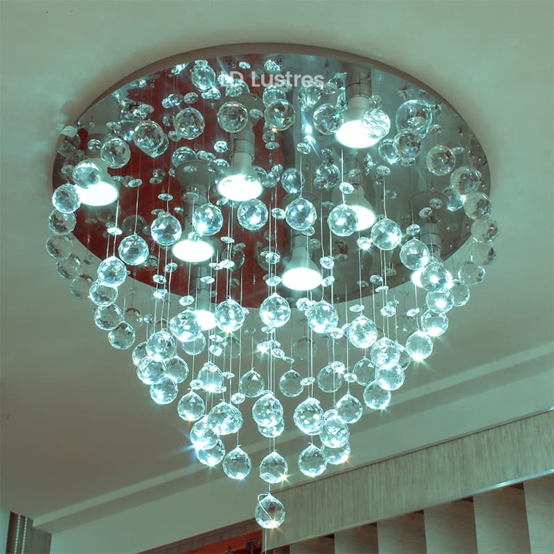 Lustre de Cristal ,Base de inox 50cm de Diâmetro Modelo Torre 45cm de Altura para Cozinha